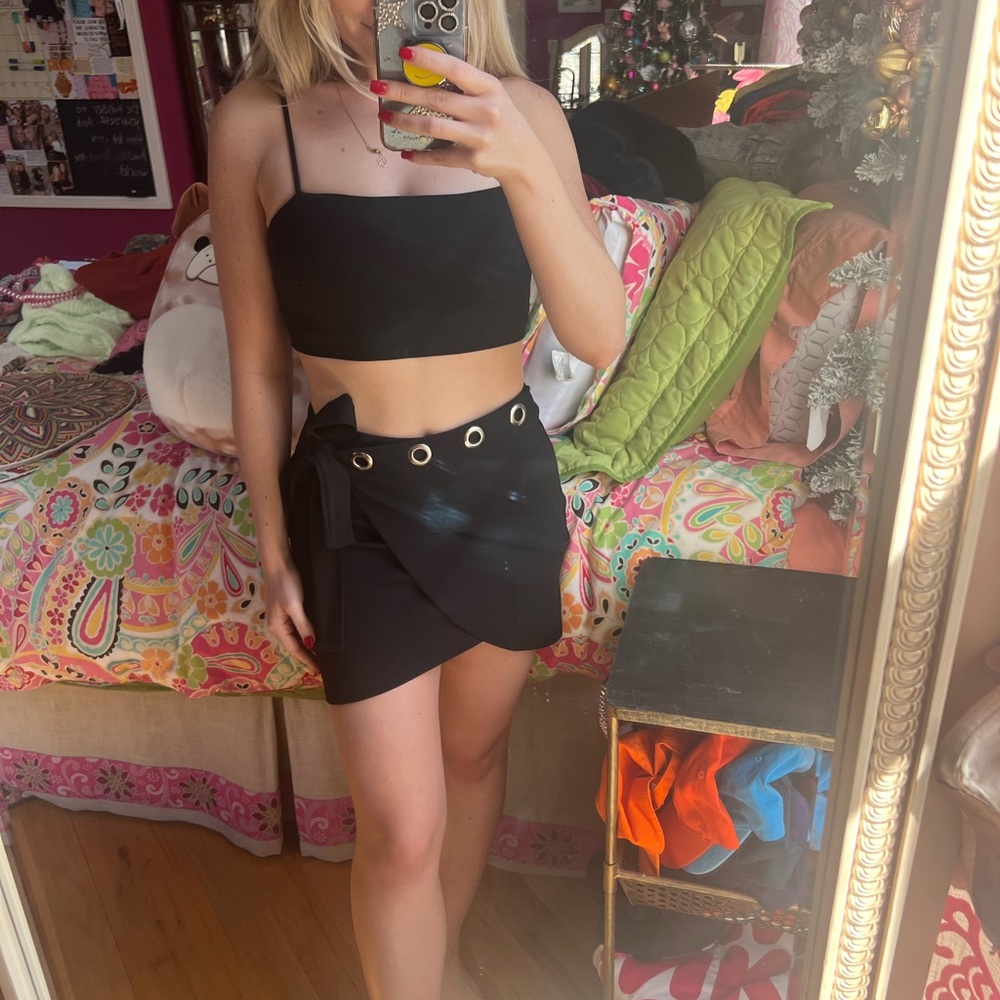 Black Top and Wrap Skirt Set | Blue Blush Set | Black Set